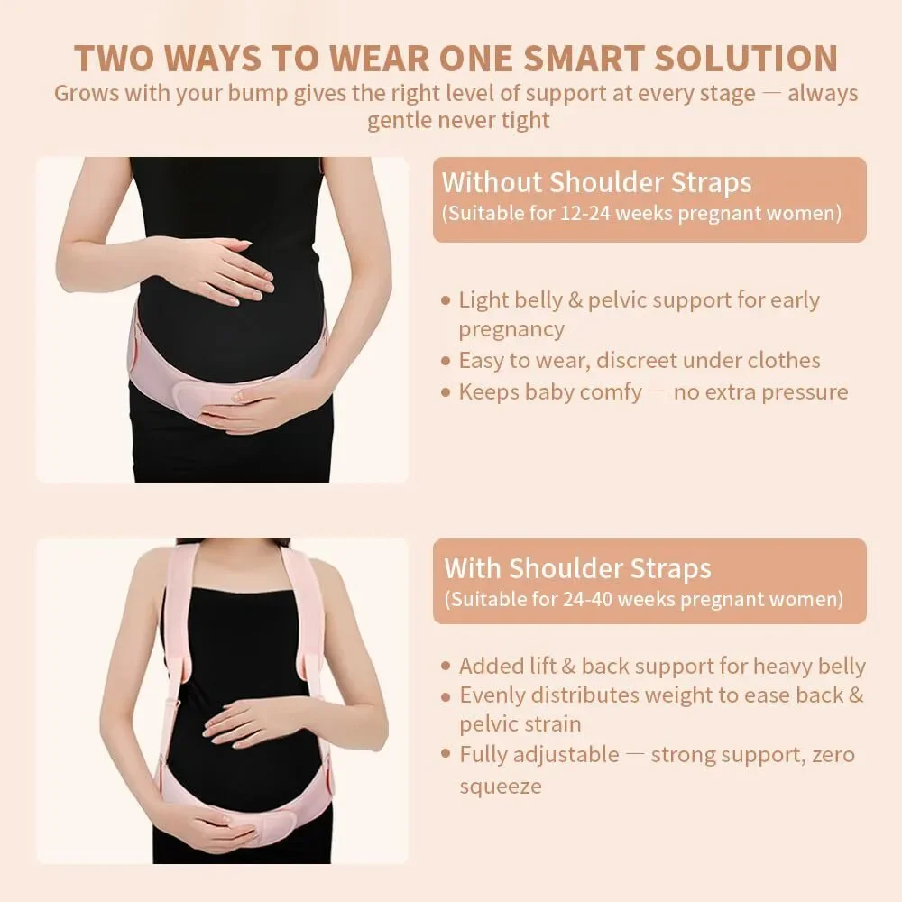 Maternity Belly Band Pregnancy Support Belt Adjustable Back & Abdomen Pink